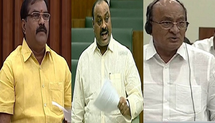 ఏపీ అసెంబ్లీలో తొలి సస్పెన్షన్; ముగ్గురు టీడీపీ ఎమ్మెల్యేలపై వేటు !! ఏపీ అసెంబ్లీలో తొలి సస్పెన్షన్; ముగ్గురు టీడీపీ ఎమ్మెల్యేలపై వేటు !!