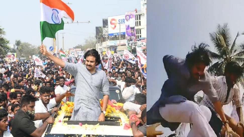 Pawan Kalyan Rally: ర్యాలీలో అపశ్రుతి.. జనసేనాని పవన్ కల్యాణ్ కు తప్పిన ప్రమాదం! Video