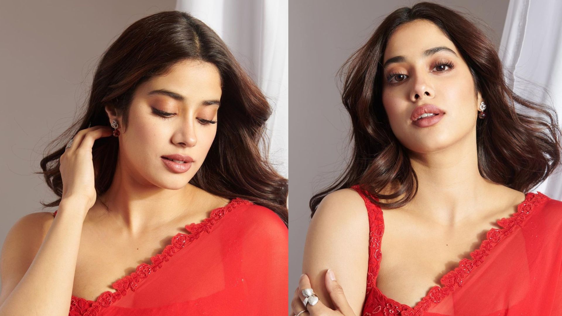 Janhvi Kapoor Hot Pics: రెడ్‌ శారీలో సెగలు రేపుతున్న జాన్వీ కపూర్.. బిగుతైన ఎద అందాలతో రెచ్చిపోయిందిగా!