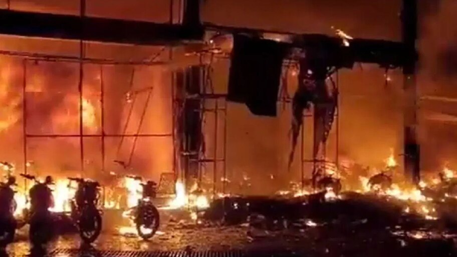 Huge fire breaks out at Vijayawada TVS Showroom, over 300 of two ...
