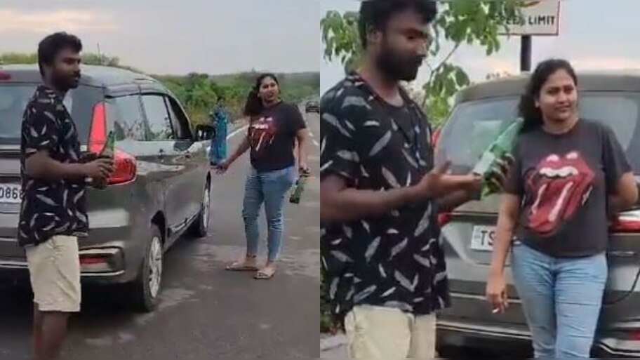 Drunken couple: తప్పతాగి రోడ్డు మీద హల్ చల్.. వాకర్స్ మీద రెచ్చిపోయిన యువతి.. వీడియో వైరల్..