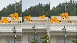 Rushikonda Building: రుషికొండ జగన్ భవనం టీడీపీ స్వాధీనం, పార్టీ జెండాల ఎగురవేత