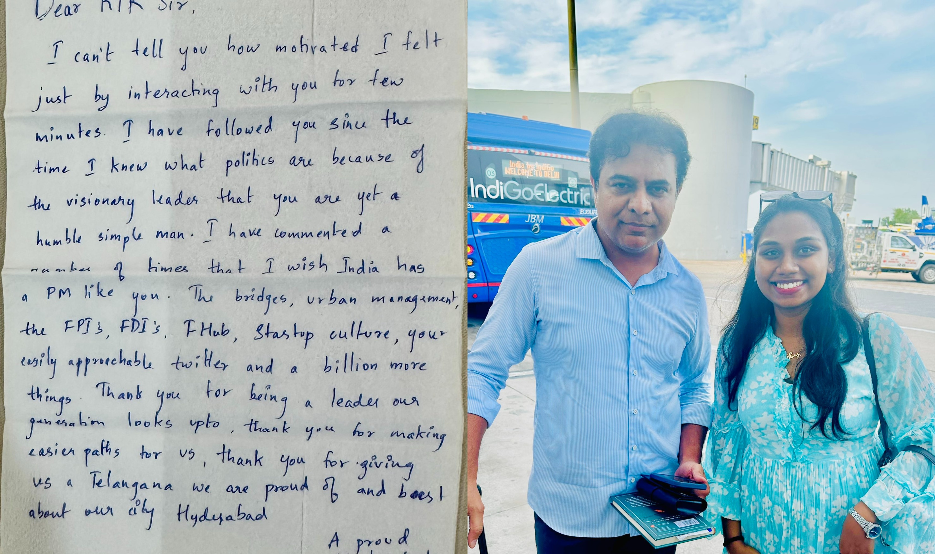 Rv Rama Rao Hyderabad Young Girl Write Letter To KT Rama Rao In Flight Journey What ...