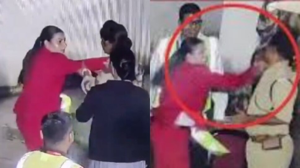 SpiceJet woman slaps: అంతమాటన్నాడా..?.. పోలీసును లాగిపెట్టి కొట్టిన స్పెస్ జెట్ ఉద్యోగిని.. వీడియో వైరల్..