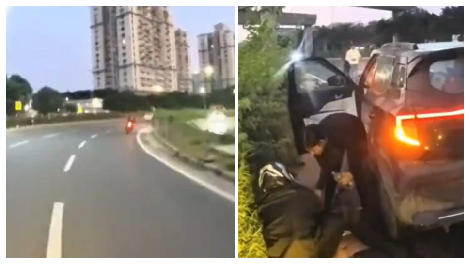 Shocking Video Gurugram SUV Bike Accident Video Visuals Going Viral ...