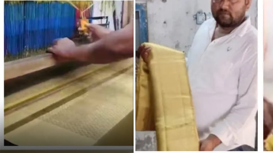 Crafts Gold Saree: ధగధగలాడే బంగారం చీర.. ఔరా తెలంగాణ చేనేత కళాకారుడి ప్రతిభ