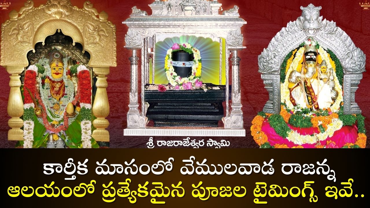 Vemulawada Temple: కార్తీక మాసంలో వేములవాడ రాజన్న ఆలయంలో ప్రత్యేకమైన పూజల టైమింగ్స్ ఇవే.. Vemulawada Temple: కార్తీక మాసంలో వేములవాడ రాజన్న ఆలయంలో ప్రత్యేకమైన పూజల టైమింగ్స్ ఇవే..
