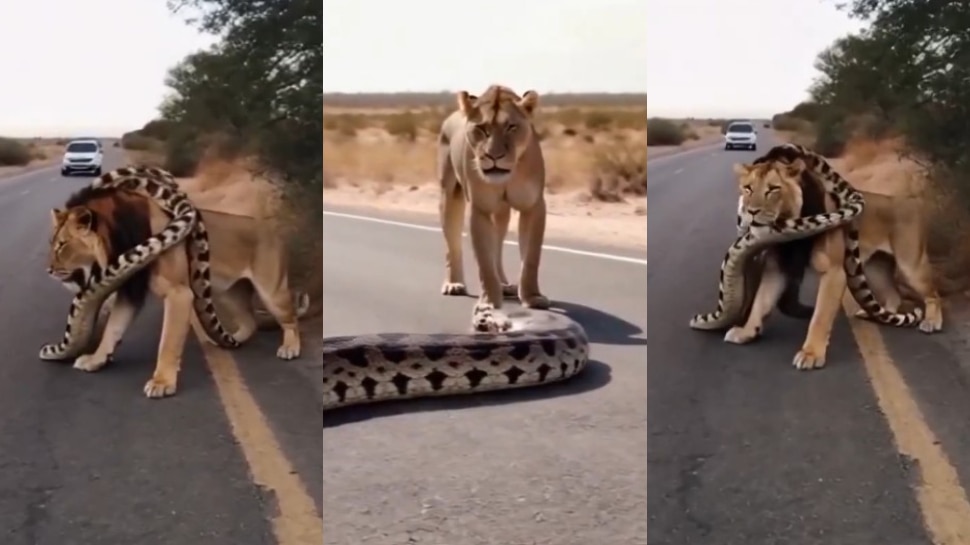 Lion VS Python Video: అమ్మబాబోయ్.. ఏకంగా సింహాన్నే చుట్టేసుకున్న భారీ కొండ చిలువ.. షాకింగ్ వీడియో ఇదే..