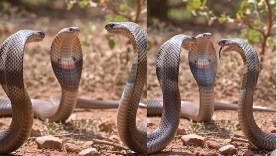 King Cobra Snake Video: వామ్మో.. భయంకరంగా ఫైటింగ్‌కు దిగిన మూడు నాగు పాములు.. వీడియో చూస్తే షాక్ అవ్వాడం పక్కా..