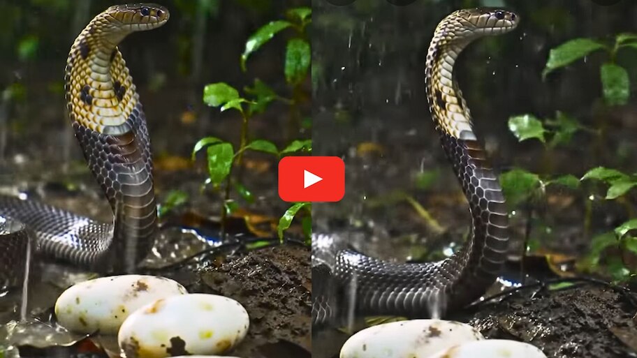King Cobra Video: వర్షంలో తడుస్తూ.. గుడ్లను కాపాడుకున్న కింగ్ కోబ్రా.. వీడియో ఇదే..