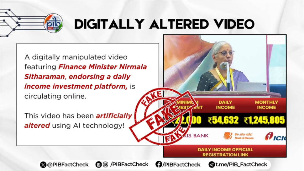 Fact Check: రోజుకు రూ. 60వేలు.. నెలకు రూ. 10లక్షల ఆదాయం.. ఆర్థిక మంత్రి నిర్మలమ్మ పేరుతో వీడియో వైరల్.. ఇందులో నిజమెంత? Fact Check: రోజుకు రూ. 60వేలు.. నెలకు రూ. 10లక్షల ఆదాయం.. ఆర్థిక మంత్రి నిర్మలమ్మ పేరుతో వీడియో వైరల్.. ఇందులో నిజమెంత?