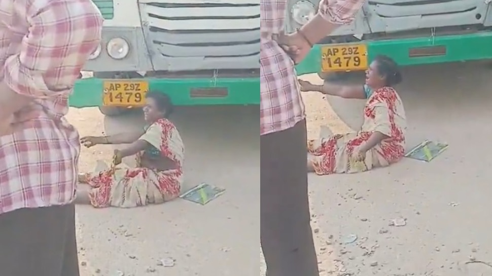 Drunk woman creates nuisance Infront of rtc bus in prakasam district ...