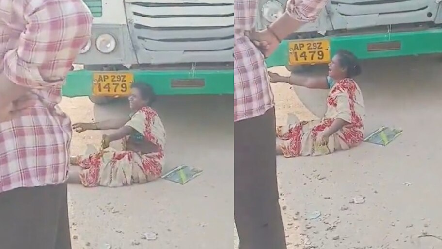 Drunk woman creates nuisance Infront of rtc bus in prakasam district ...