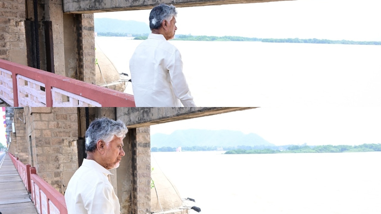 కృష్ణా డెల్టాలో గోదావరి నది వరద చూసి సంబరపడ్డ సీఎం చంద్రబాబు