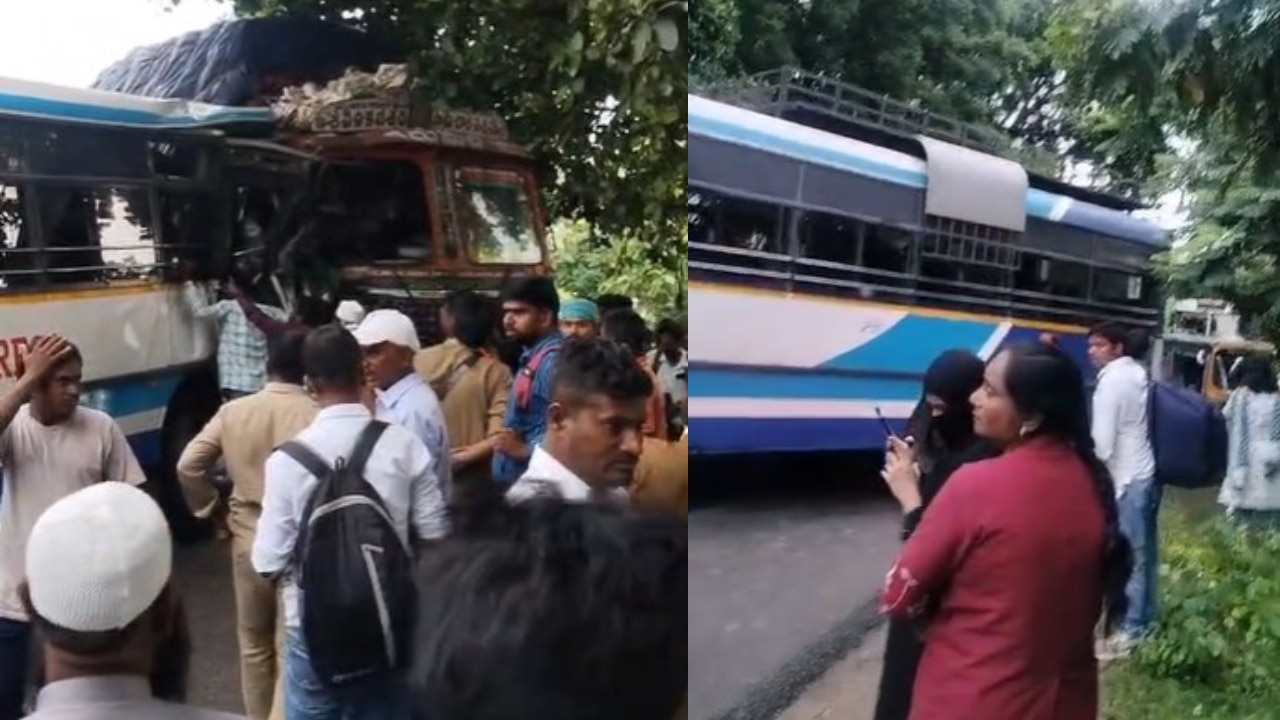 కొండ గట్టు వద్ద ఆర్టీసీ బస్సు , లారీ ఢీ.. 20 మందికి తీవ్ర గాయాలు కొండ గట్టు వద్ద ఆర్టీసీ బస్సు , లారీ ఢీ.. 20 మందికి తీవ్ర గాయాలు