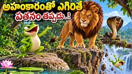 అహంకారంతో ఎగిరితే పతనం తప్పదు అని చెబుతున్న పిల్ల కప్ప, సింహం.. పిల్లల నీతి కథ..!!