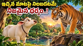 ఇచ్చిన మాటపై నిలబడి ఉండటమే నిజమైన ధర్మం అని చెబుతున్న పులి, ఆవు నీతి కథ..!!