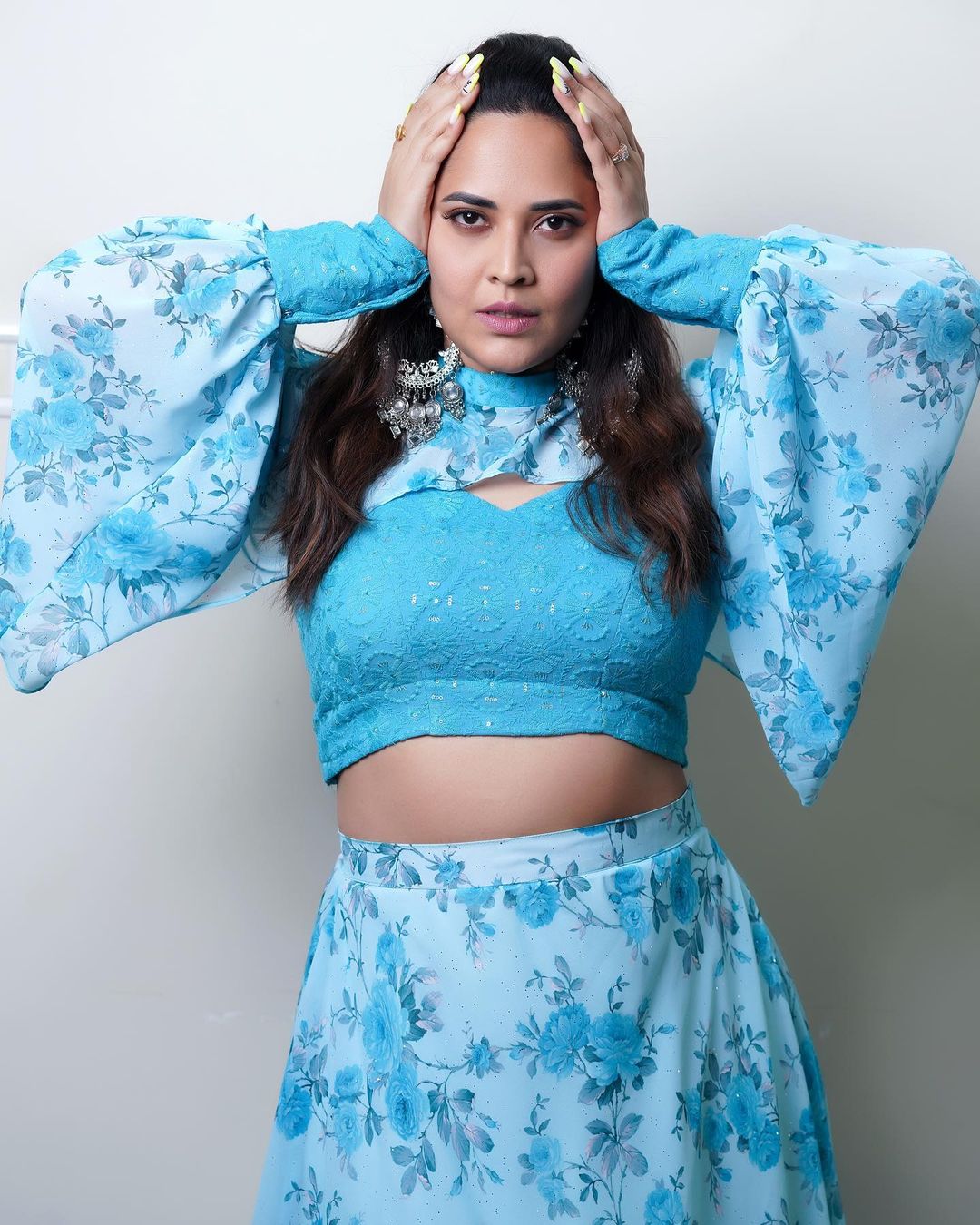 Anchor Anasuya Latest Trendy Pics In Blue Dress Anasuya Bharadwaj Hot Photoshoot Viral In Social 