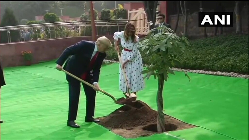 Donald Trump plants a tree at Raj ghat