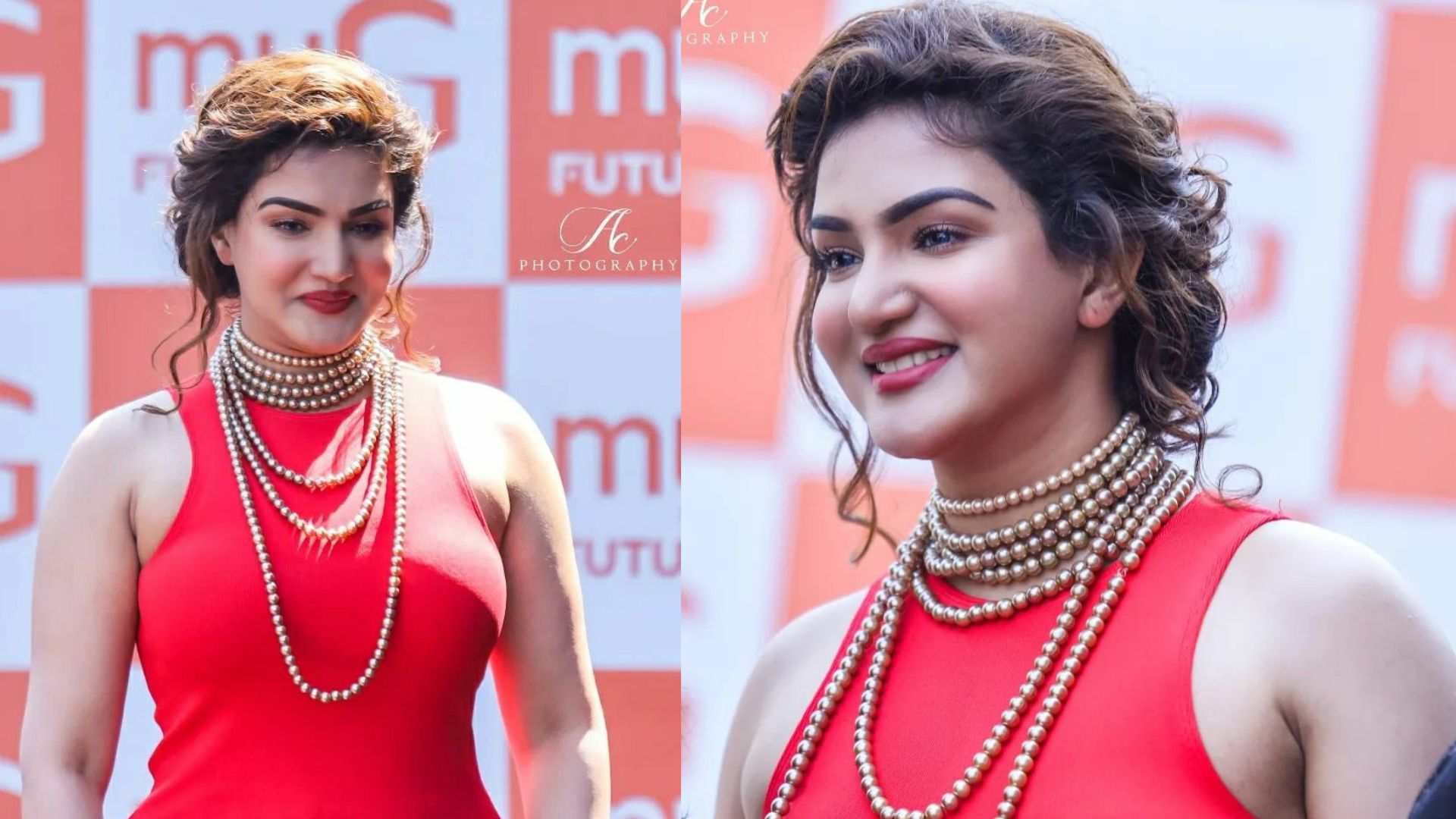 Actress Honey Rose looks very hot in sleeveless red dress | Honey Rose ...