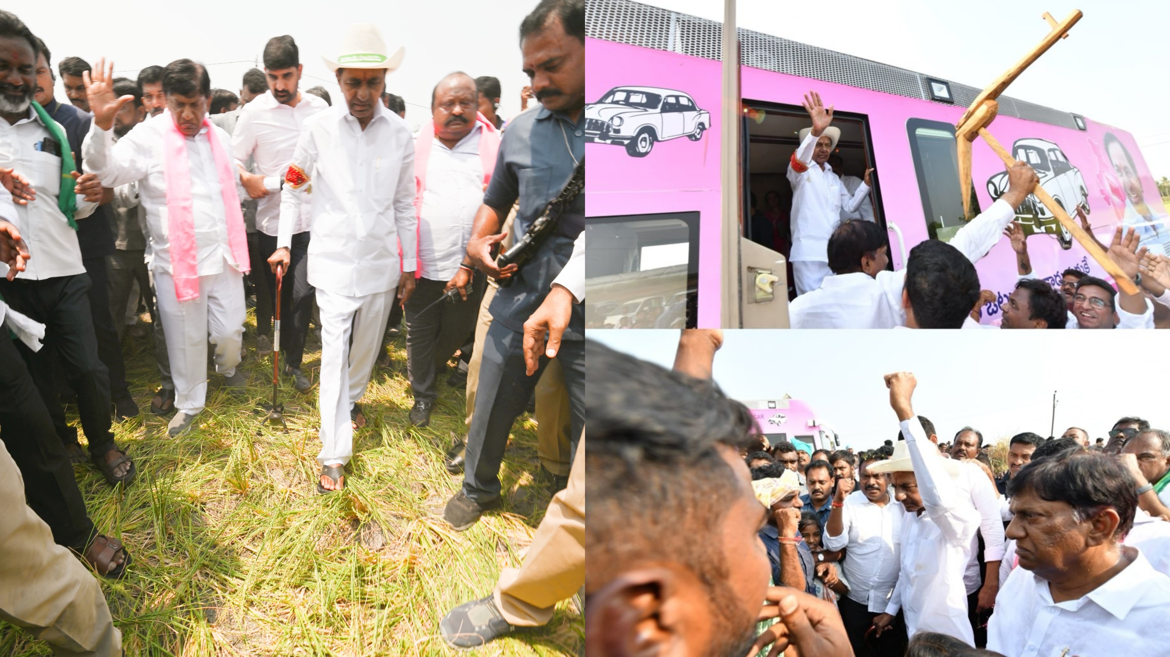 BRS Party Chief KCR Visited Drought Fields In Sircilla Karimnagar ...