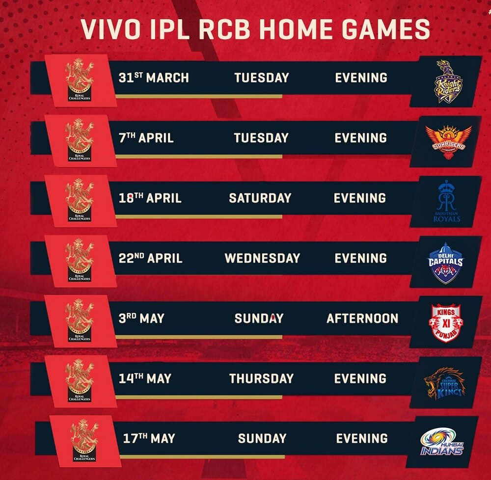 RCB Schedule at home ground