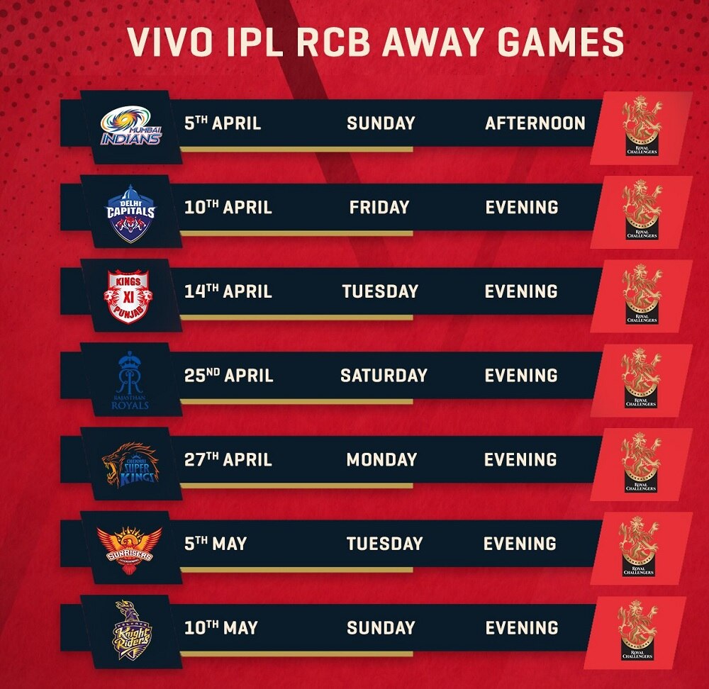 RCB Schedule at home away