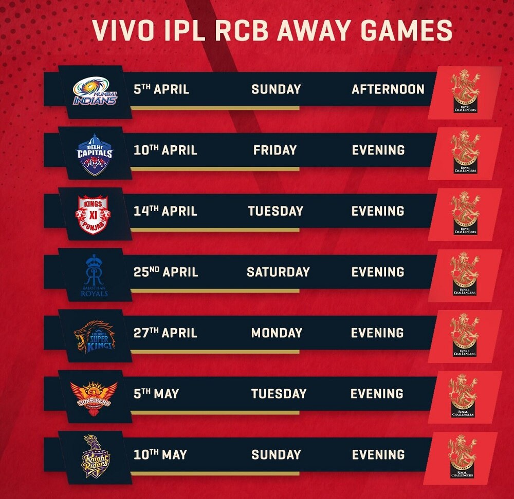 RCB Schedule ఆర్సీబీ మ్యాచ్‌ల షెడ్యూలు