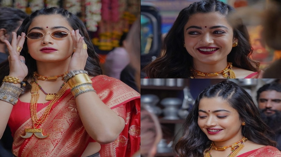 Rashmika Mandanna: ఎర్ర పట్టుచీరలో రష్మిక.. లేడీ పుష్ప రాజ్ లాగా ఫోజులు..