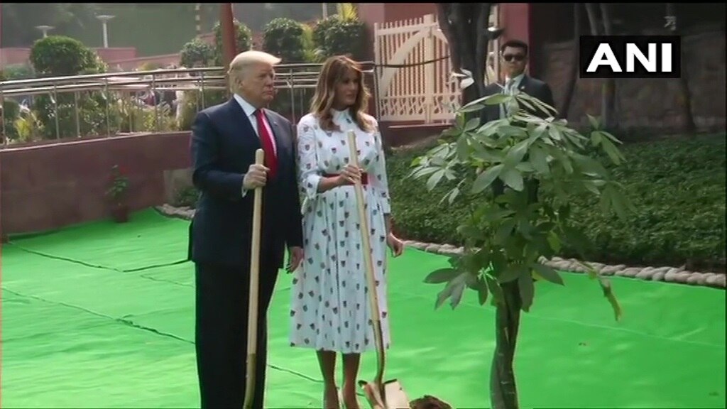 Melania Trump plants a tree at Raj ghat