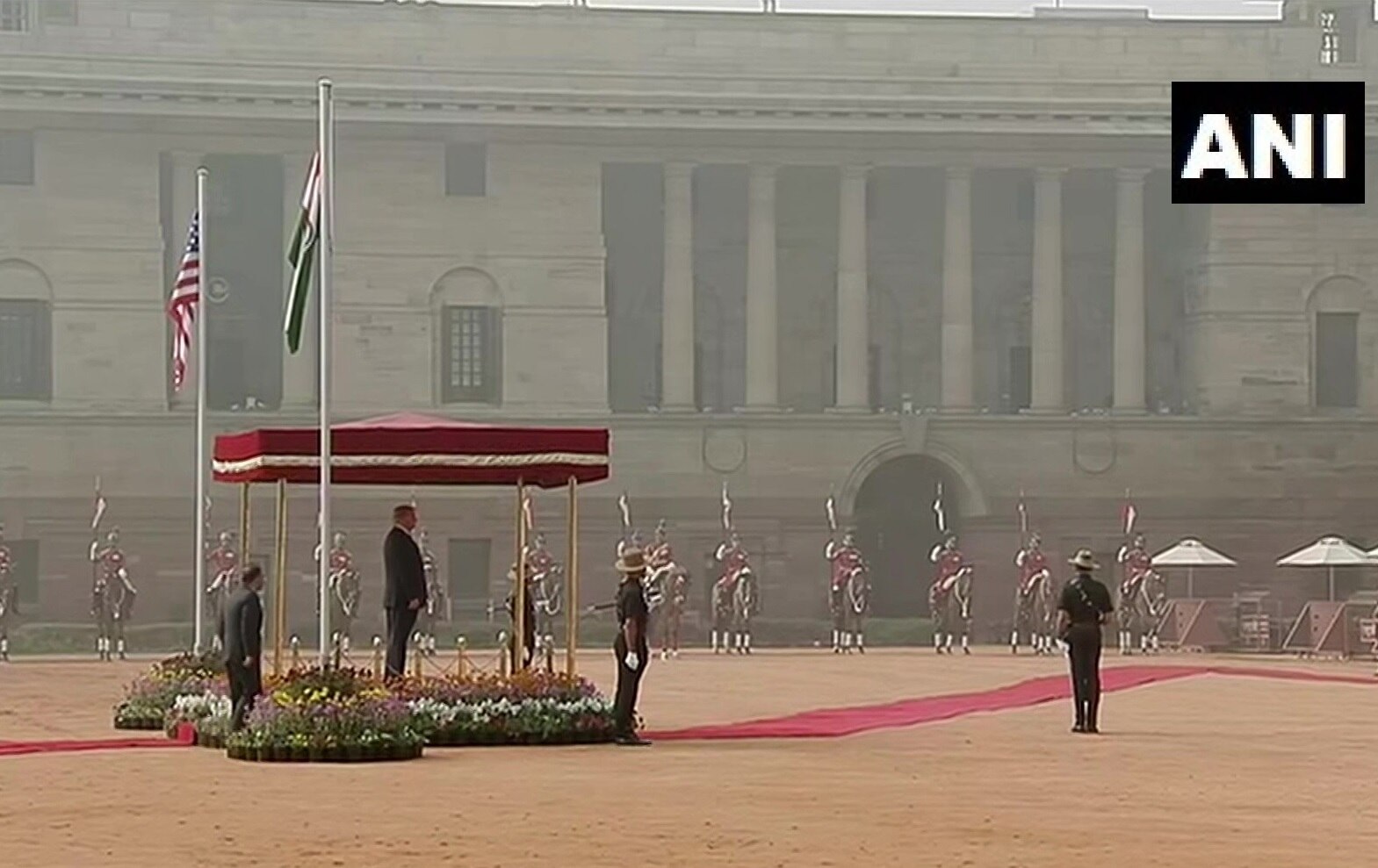 Trump inspects the Guard of Honour at Rashtrapati Bhavan