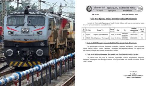 South Central: రేపటి నుంచి తిరుపతి ప్రయాణం ఈజీ.. సౌత్ సెంట్రల్ రైల్వే స్పెషల్‌ ట్రైన్స్‌ స్టార్ట్‌..!