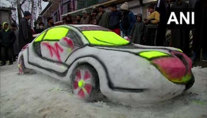 jammu kashmir artist made car with Snow : మంచు కారు చూశారా..?