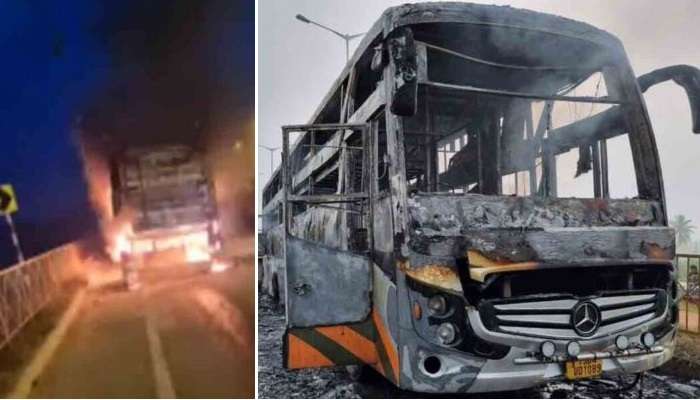Bus catches fire: మంటల్లో కాలిబూడిదైన బస్సు
