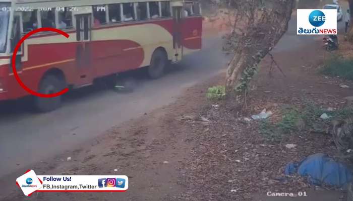 cctv catches miraculous escape of Kerala boy as bus crushes his bicycle after he hitting bike