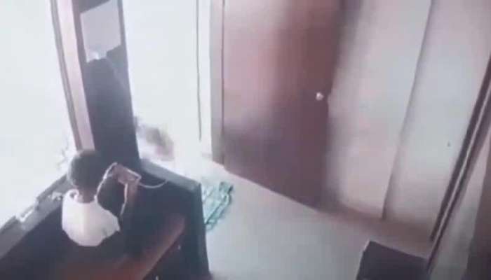 Maharashtra 12 years brave boy locks leopard in side office cabin in Nashik district cctv footage goes viral pa