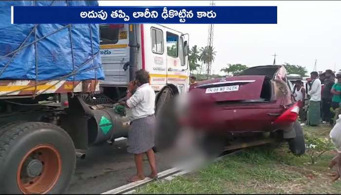 Four TN People  Spot Dead Car Hits To Lorry In Hyderabad Vijayawada Highway Rv