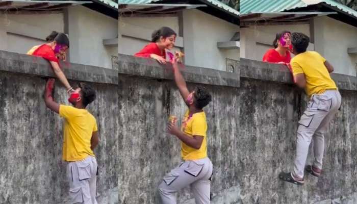 Viral Video: సీక్రెట్‌గా ప్రియురాలితో హొలీ ఆడిన ప్రియుడు.. చివరలో ఆ పని కూడా.!. వీడియో వైరల్..