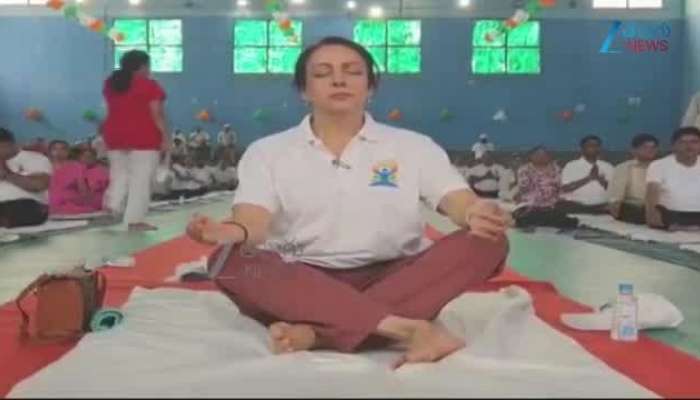 International yoga day celebrations 2025 actress Hema Malini performs Yoga in Mathura