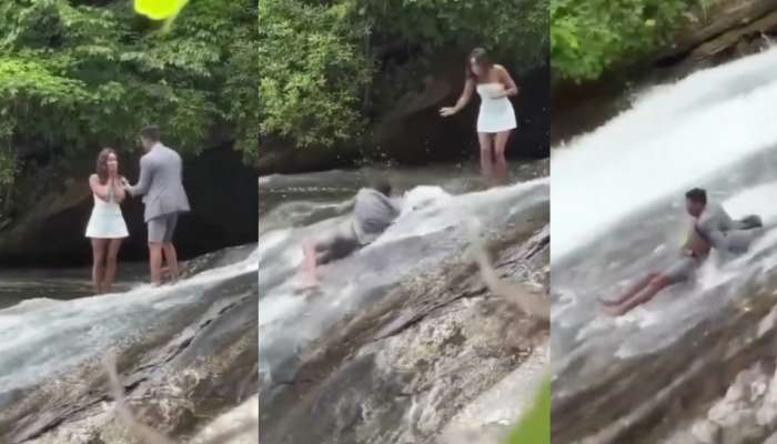Viral Video: వాటర్ ఫాల్స్ దగ్గర లవ్ ప్రపోజ్.. కళ్ల ముందే షాకింగ్ ఘటన.. ఒళ్లు గగుర్పొడిచే వీడియో..