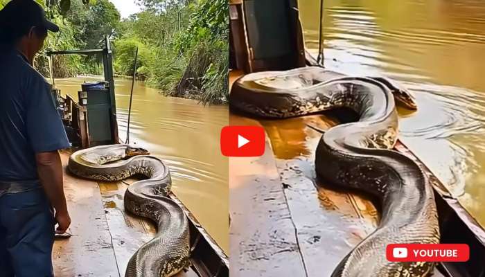 Giant Anaconda Video Watch: వామ్మో.. పడవలో భారీ అనకొండా, పక్కనే యువకుడు.. అరుదైన వీడియో..