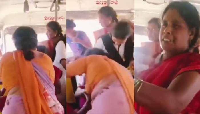 Women fighting Video: వామ్మో.. బస్సులో చీరలు లాక్కుంటూ, బూతులు తిట్టుకుంటూ మహిళల ఫైటింగ్.. వీడియో వైరల్..