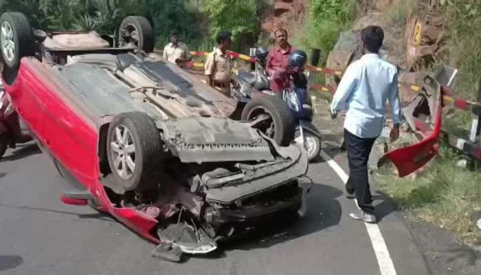 Tirumala Devotees Meets Car Accident At Second Ghat Two Injuries
