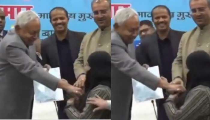 Nitish removes woman Hijab Video: తీవ్ర వివాదంలో సీఎం నితీష్ కుమార్.. ఏకంగా మహిళ డాక్టర్ హిజాబ్ లాగుతూ .. షాకింగ్ వీడియో..
