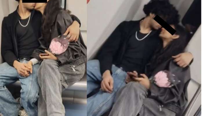 Metro Lovers Kissing: మెట్రో రైలులో లవర్స్ ముద్దులాట..బూతులు తిడుతున్న ప్రయాణికులు!