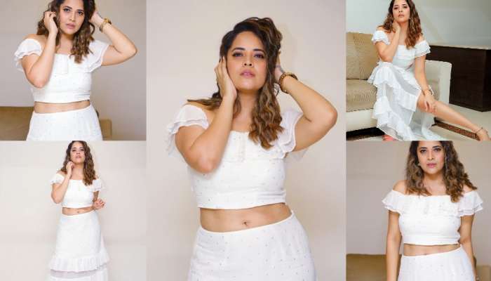 Anasuya Bharadwaj White Dress : బొడ్డు చూపిస్తున్న జబర్దస్త్ బ్యూటీ.. తెలుపు దుస్తుల్లో అనసూయ అందాలు