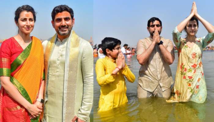 Maha kumbh: కుంభమేళలో మంత్రి నారా లోకేష్..  భార్యతో కలిసి త్రివేణి సంగమంలో పుణ్యస్నానాలు.. పిక్స్ వైరల్..